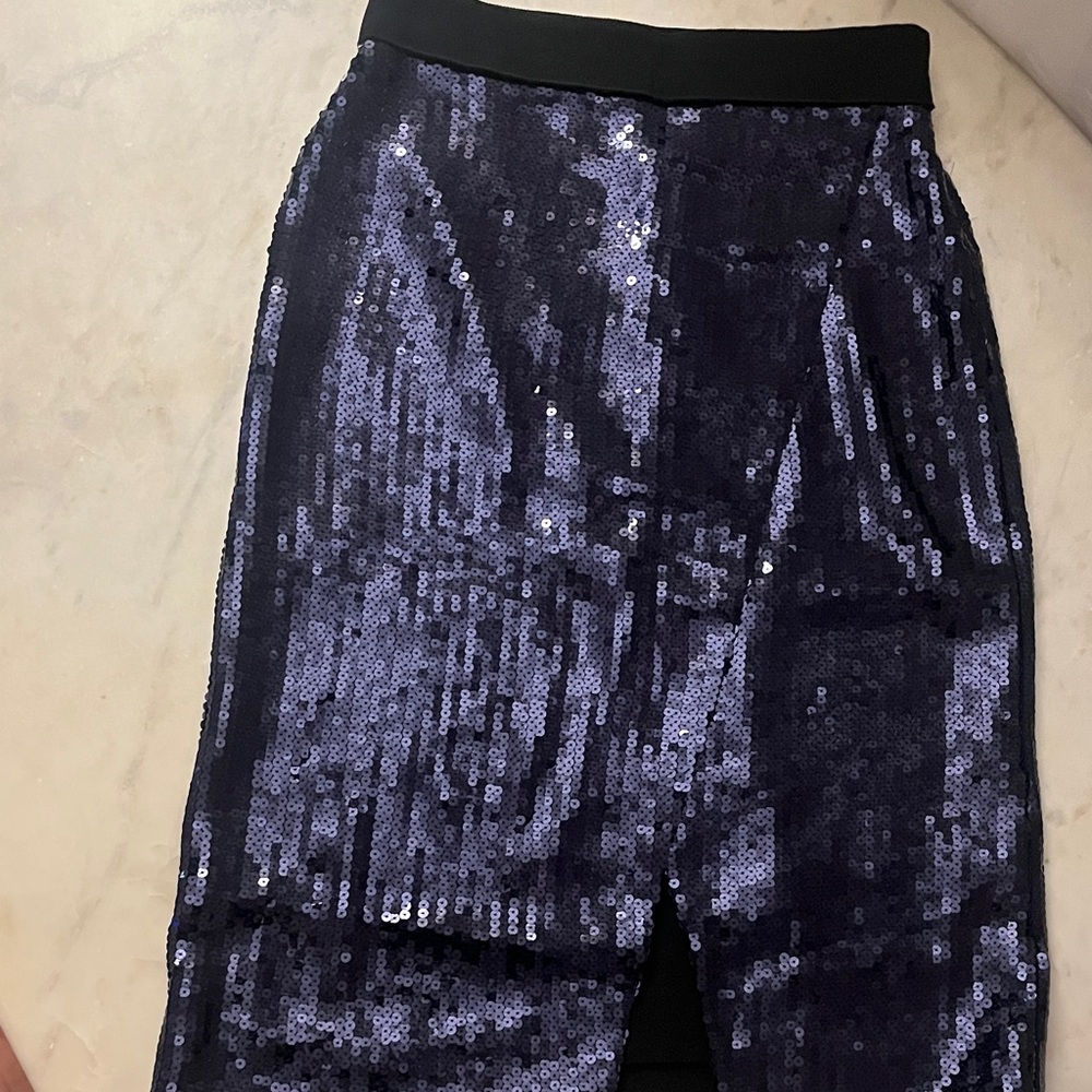 Victoria Beckham Black and Purple Sequin Midi Skirt